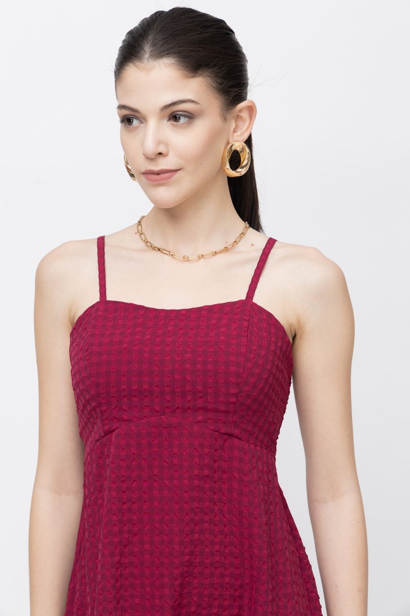 7OUNCE Textured Fabric Mini Dress in Wine for Women - Image 3